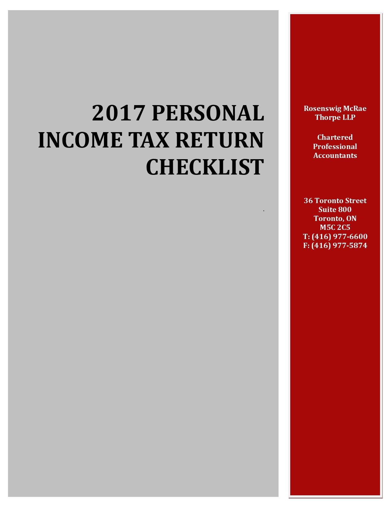 2017 Personal Income Tax Checklist RMR Rosenswig McRae Rosso LLP