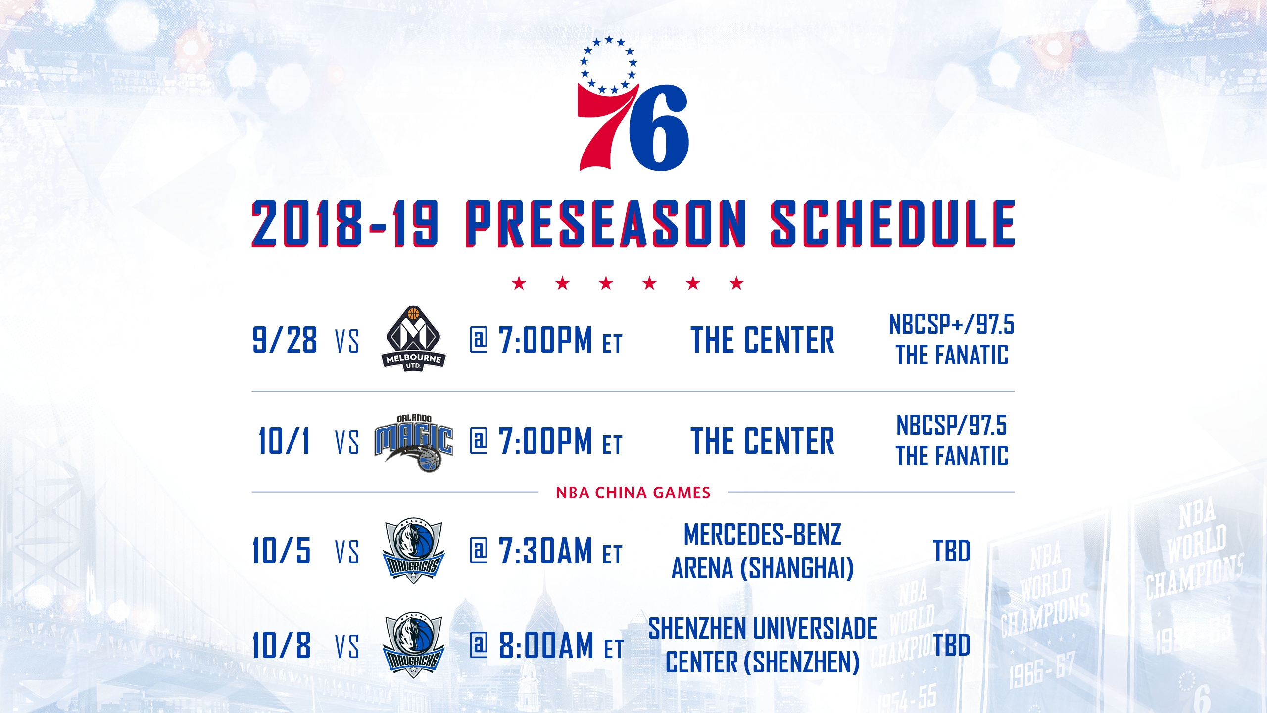 2018 19 Preseason Schedule Announced Philadelphia Sixers