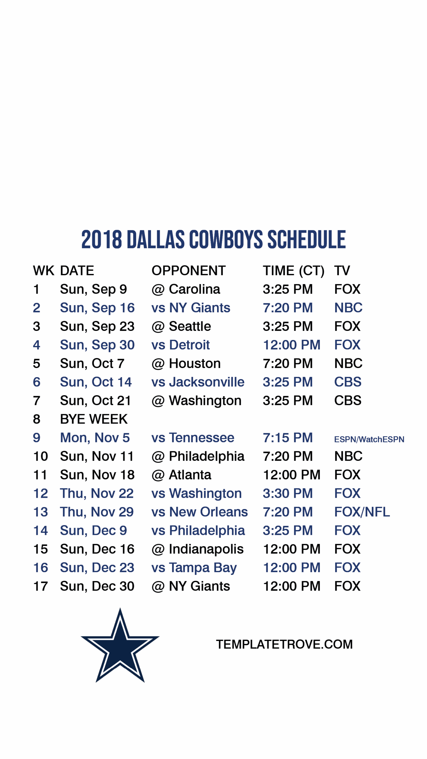 2018 2019 Dallas Cowboys Lock Screen Schedule For IPhone 6 7 8 Plus