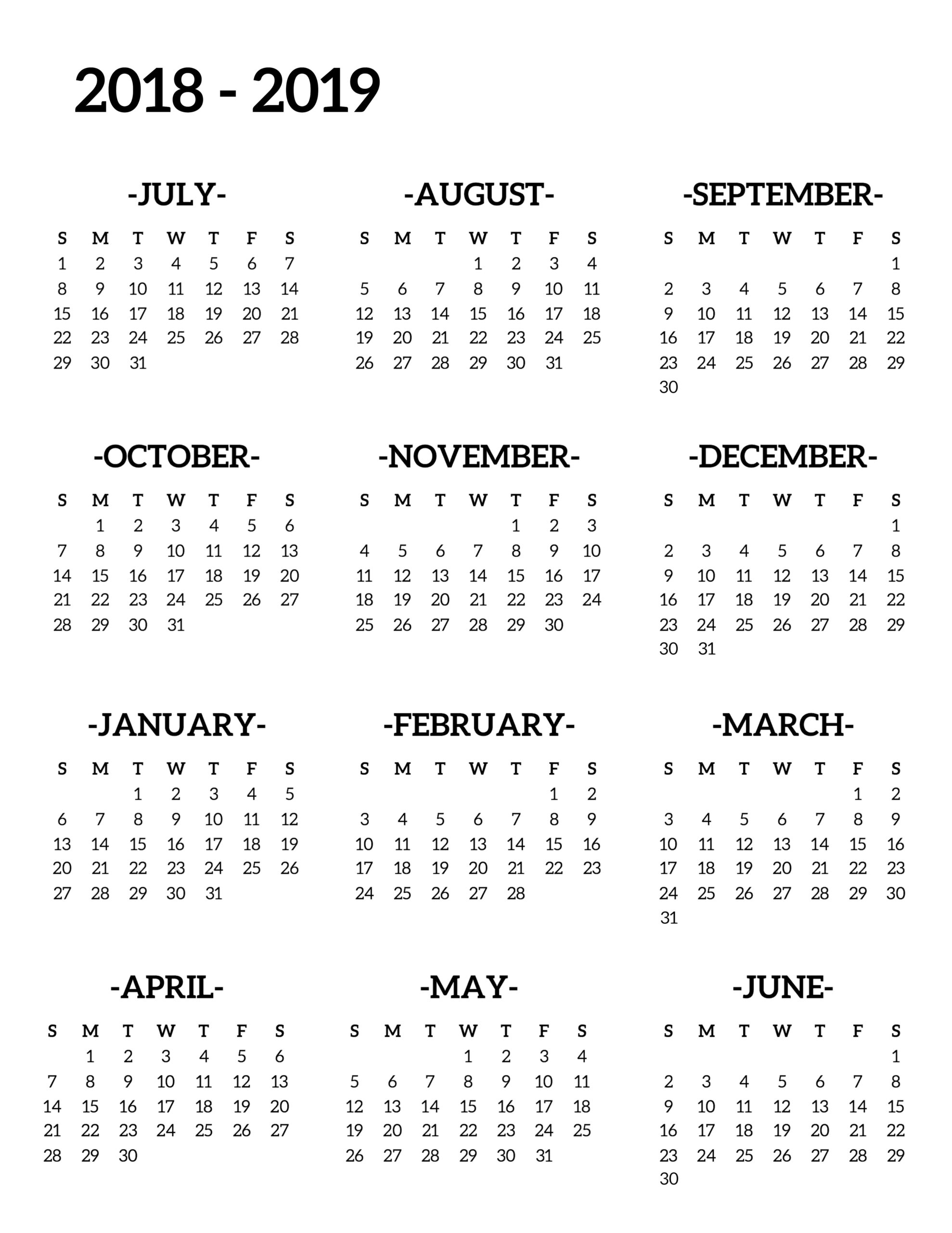 2018 2019 School Calendar Printable Free Template Paper Trail Design Worksheets Library