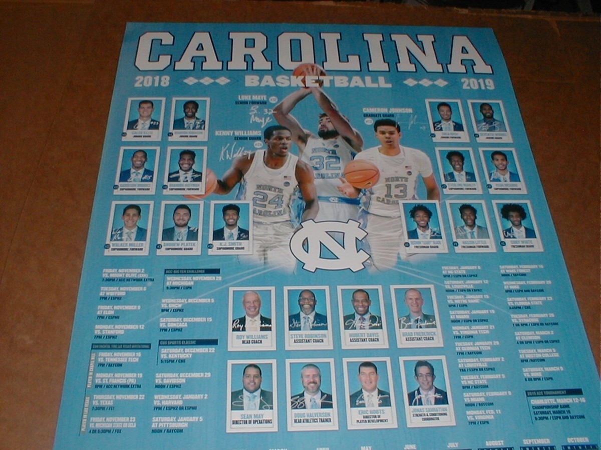 2018 2019 UNC North Carolina Tarheels Basketball Team Schedule 