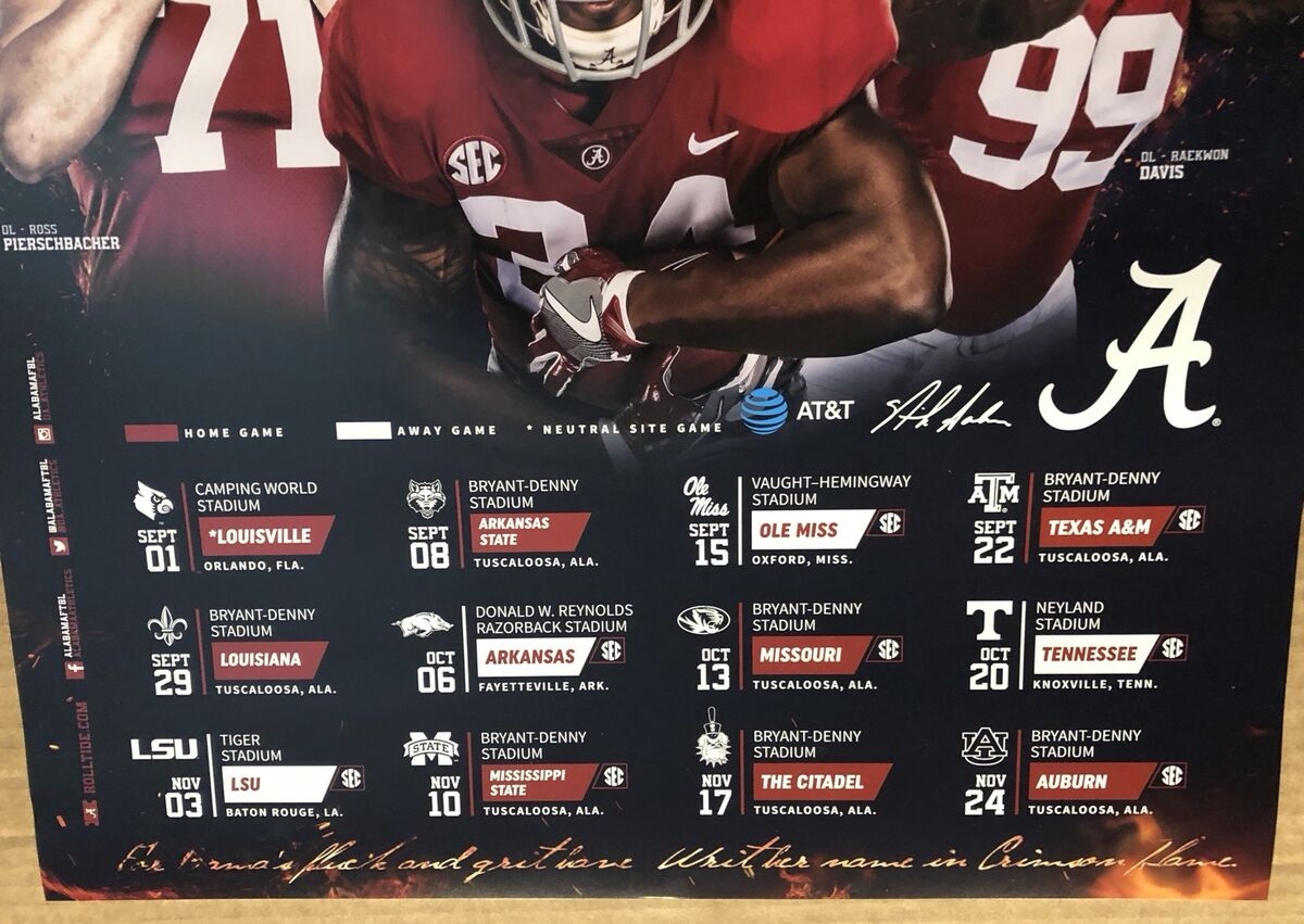 2018 Alabama Crimson Tide Football Schedule Poster Damien Harris Nick Saban