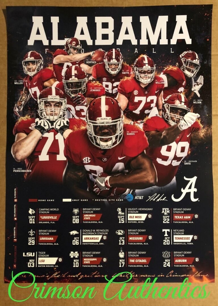2018 Alabama Crimson Tide Football Schedule Poster Damien Harris Nick Saban
