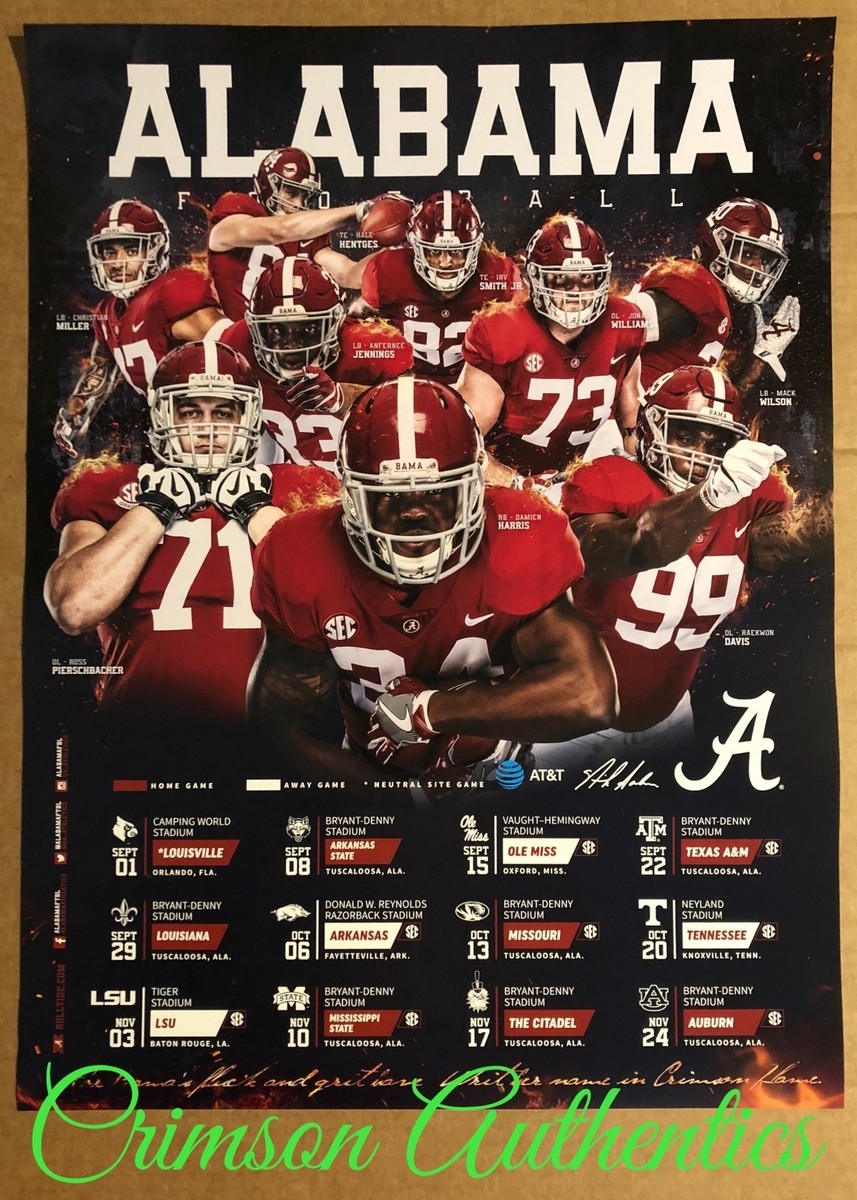 2018 Alabama Crimson Tide Football Schedule Poster Damien Harris Nick Saban