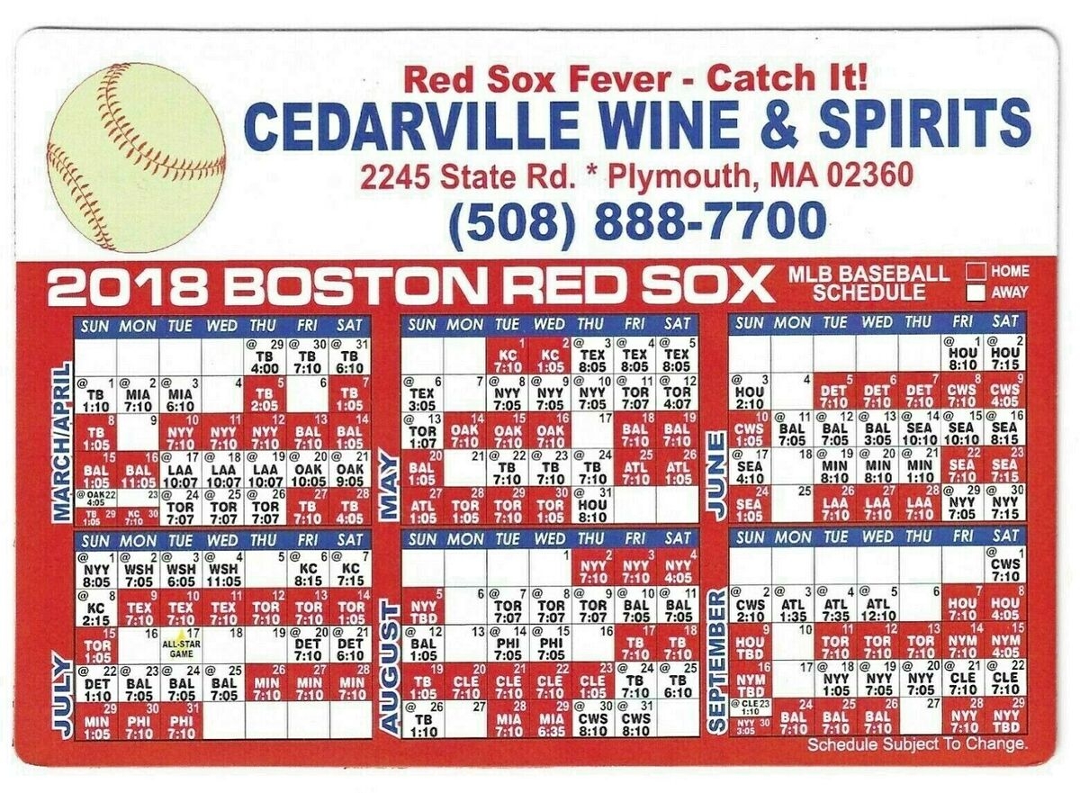 2018 Boston Red Sox Calendar Schedule Magnet Cedarville Wine U0026 Spirits 48 EBay