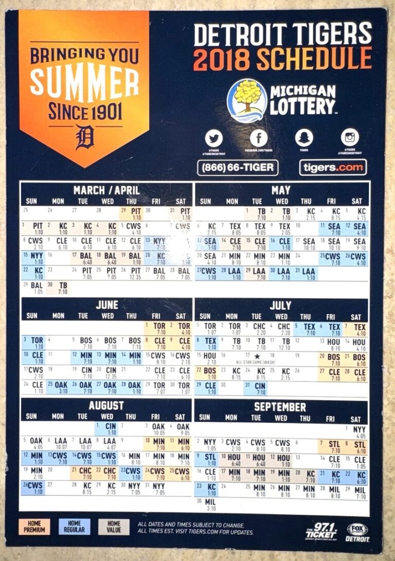 2018 DETROIT TIGERS MAGNET SCHEDULE MICHIGAN LOTTERY