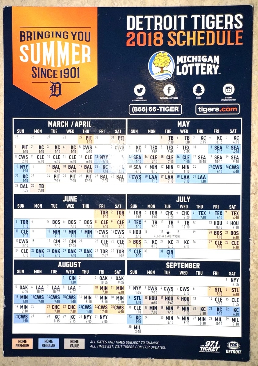 2018 DETROIT TIGERS MAGNET SCHEDULE MICHIGAN LOTTERY EBay