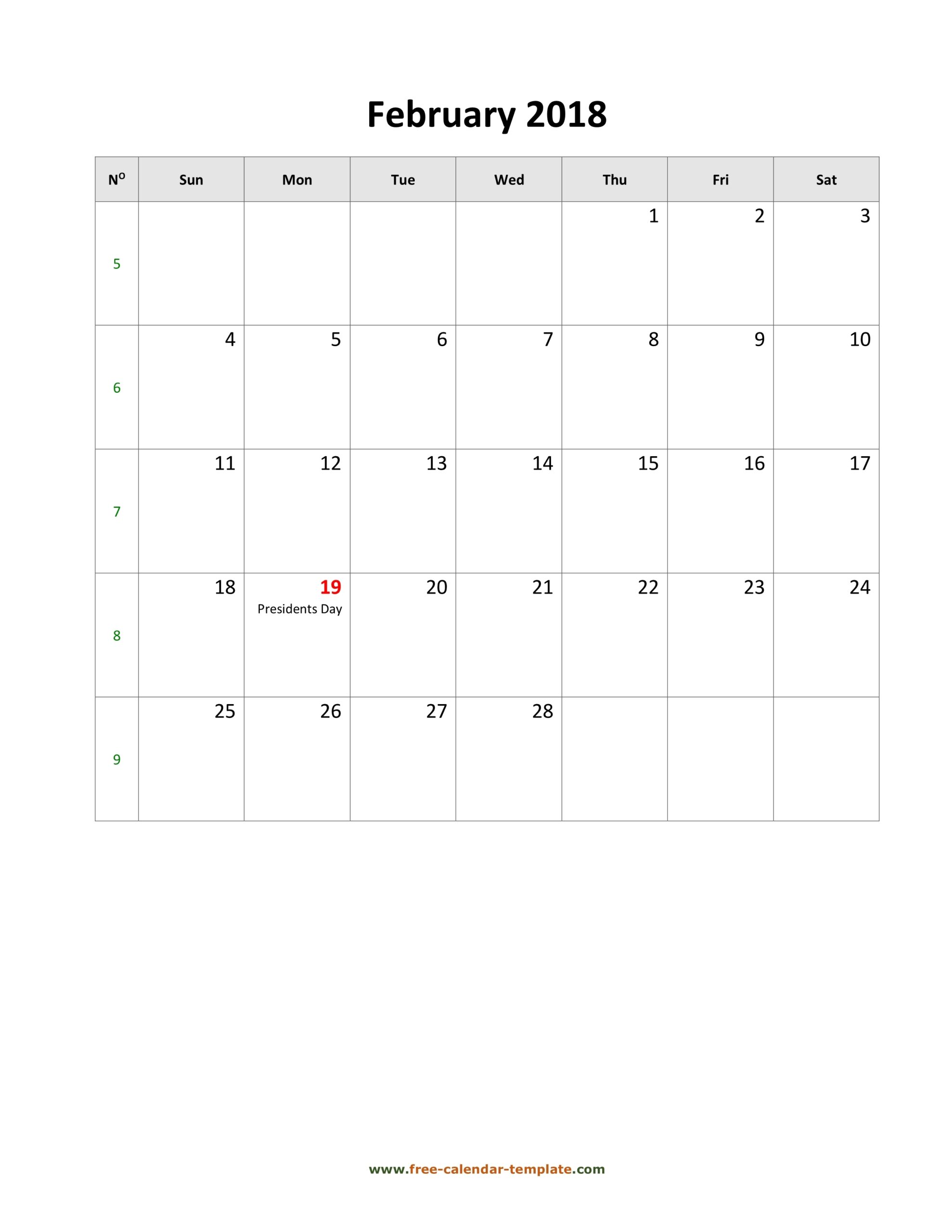 2018 February Calendar Blank Vertical Template Free calendar 