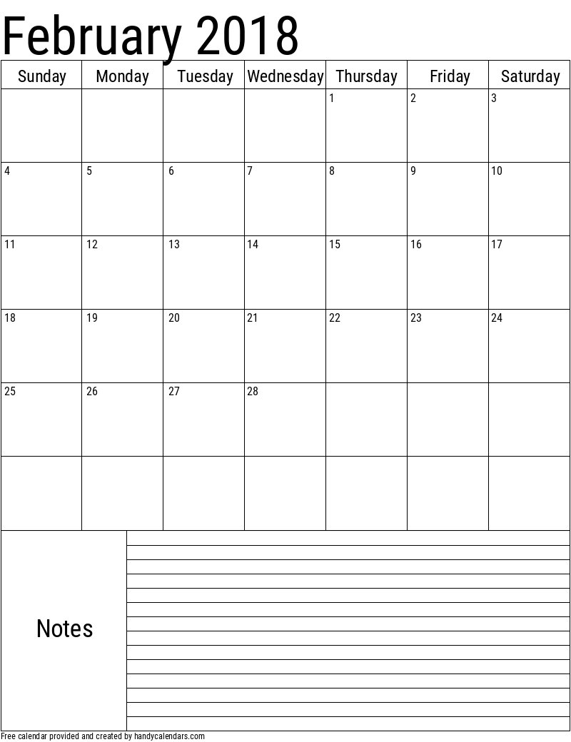 2018 February Calendars Handy Calendars