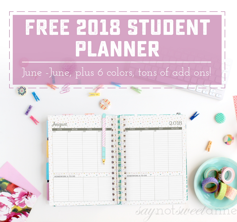 2018 June To June Student Planners Sweet Anne Designs
