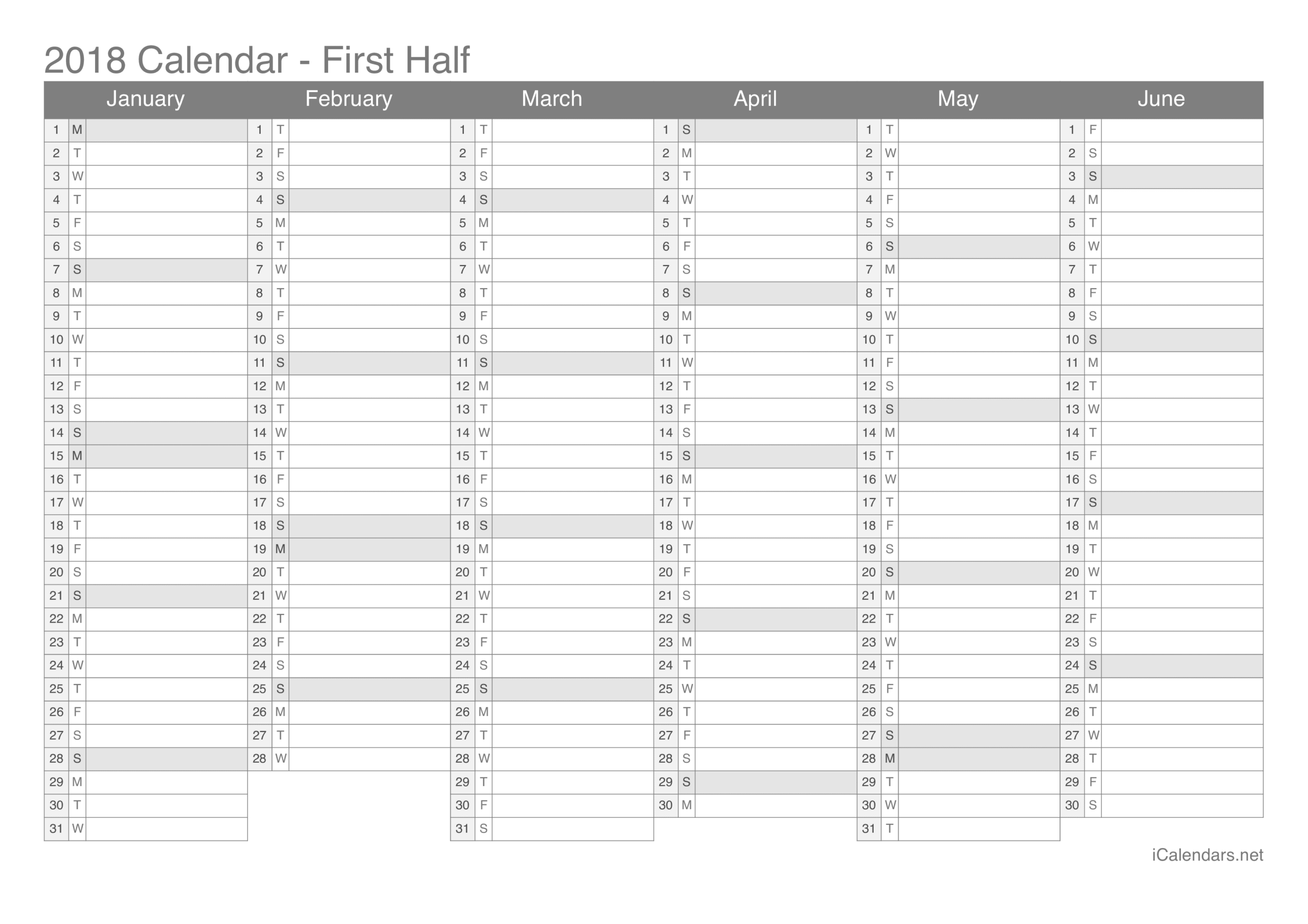 2018 Printable Calendar PDF Or Excel