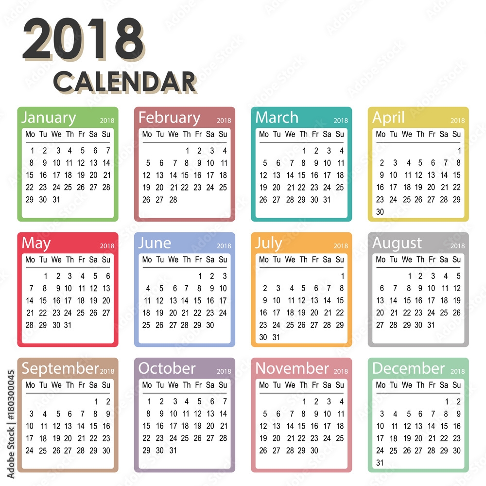 2018 Year Calendar Week Starts On Monday Monthly Calendar 