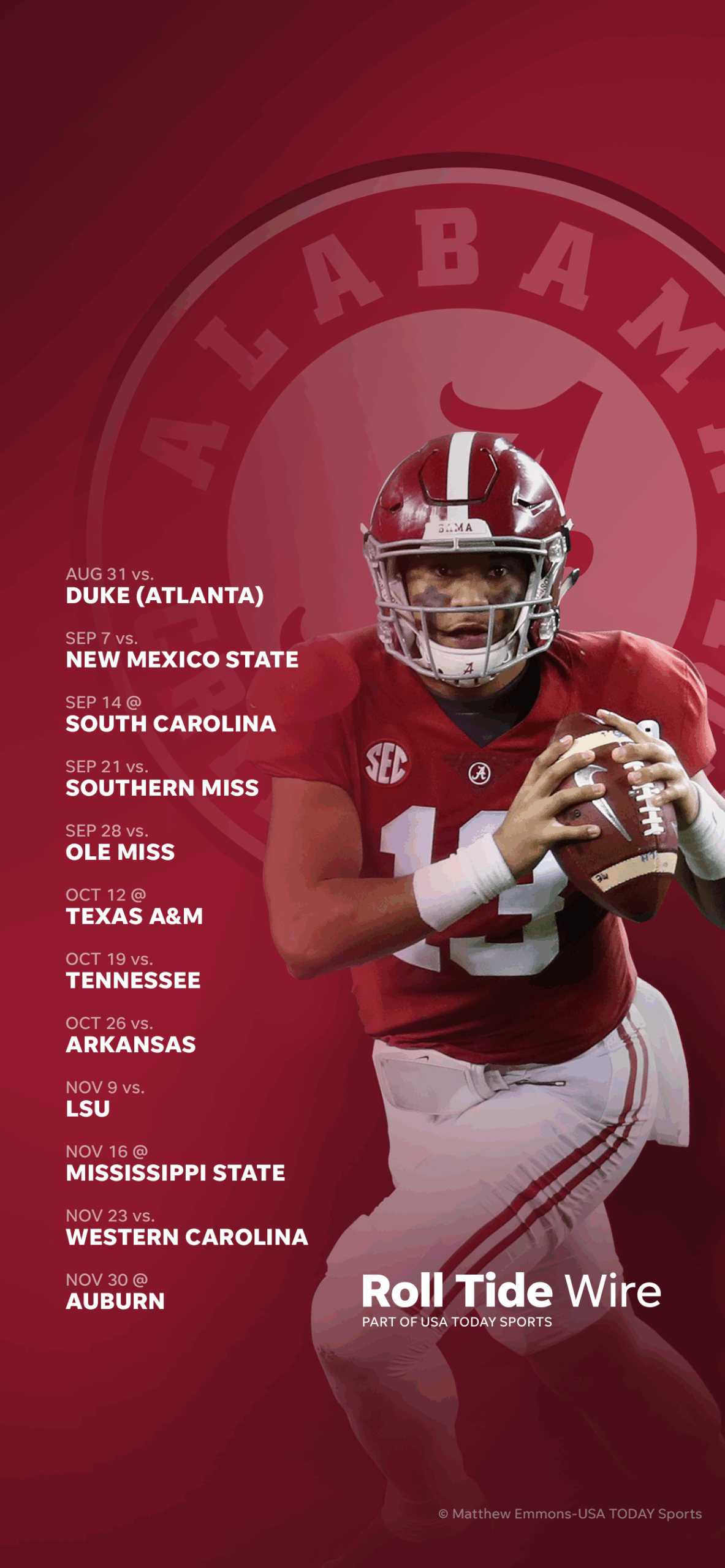 2019 Alabama Crimson Tide Football Schedule Downloadable Wallpaper