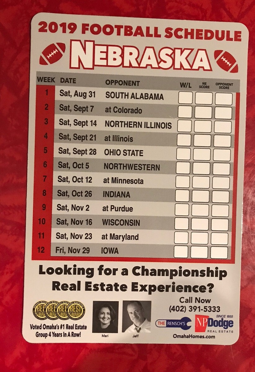 2019 NEBRASKA HUSKERS FOOTBALL SCHEDULE MAGNET Sponsored By NP DODGE Real Estate