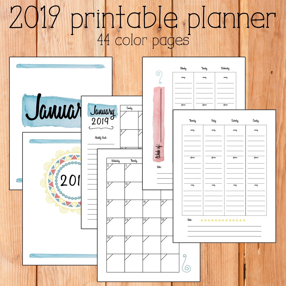 2019 Printable Planner Color Or Black And White 8 5x11