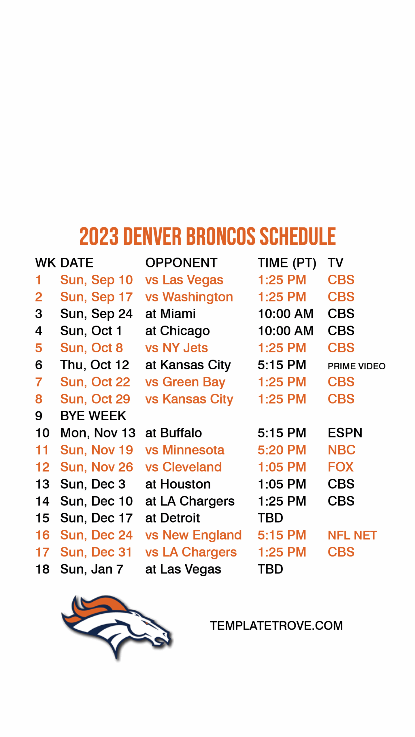 2023 2024 Denver Broncos Lock Screen Schedule For IPhone 6 7 8 Plus