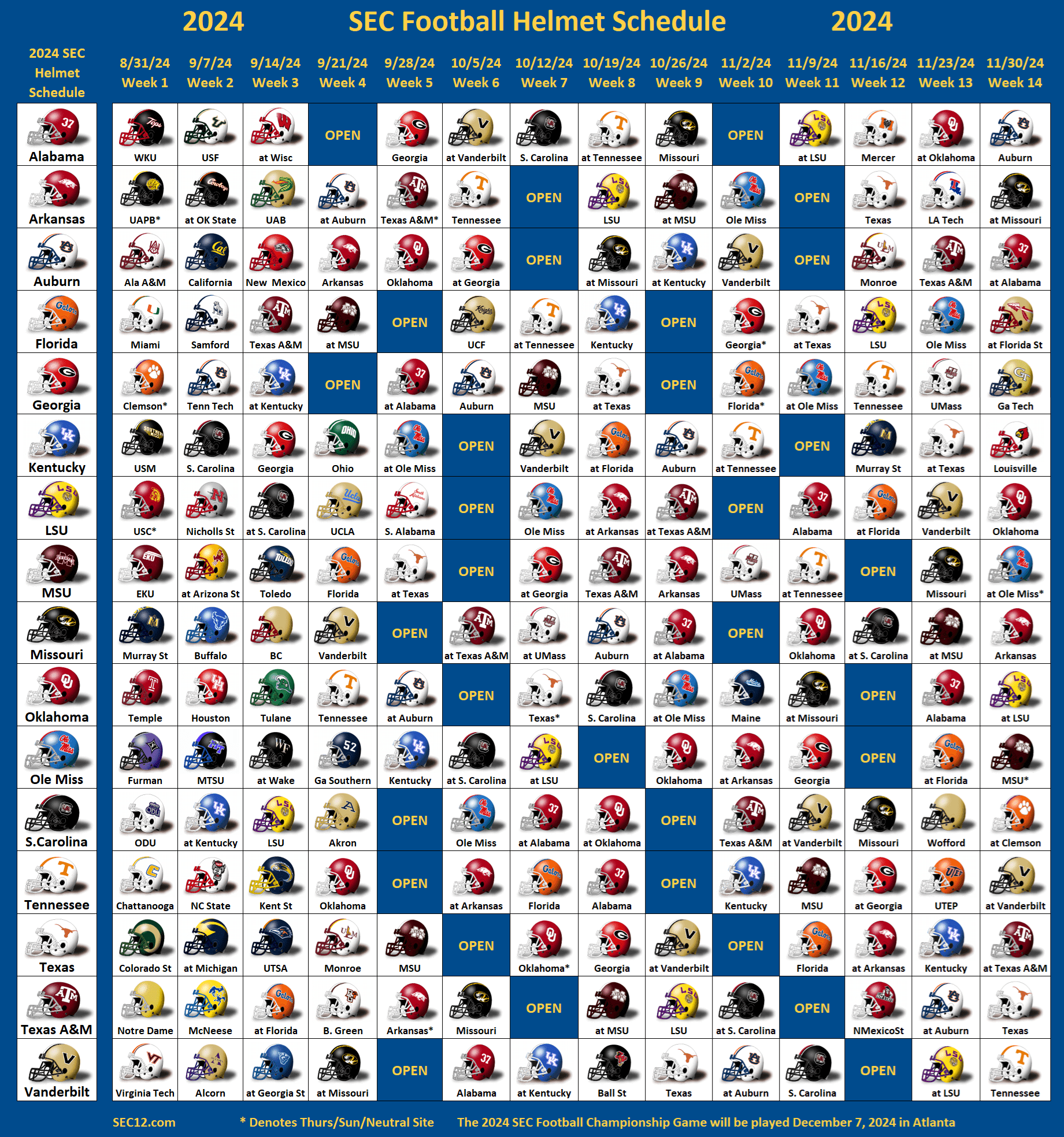 2024 SEC Football Helmet Schedule SEC Rant