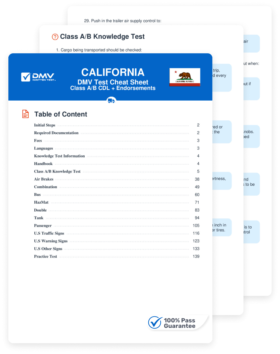 2025 California DMV CDL Permit Test Cheat Sheet 99 Pass Rate 