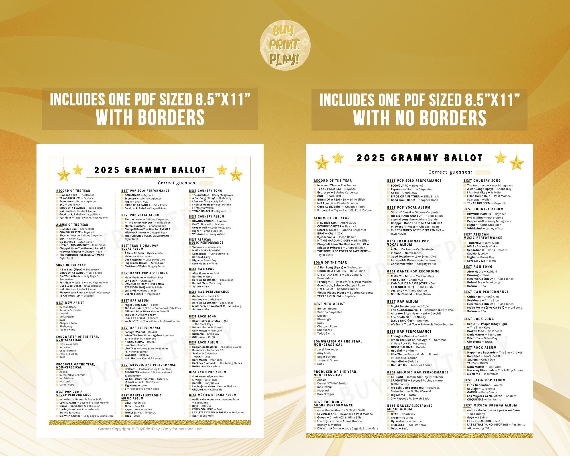 printable golden globe ballot 2019