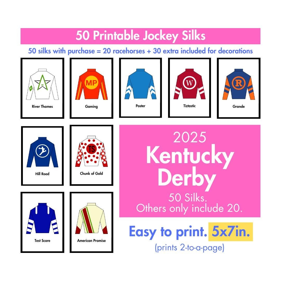 2025 Kentucky Derby Jockey Silks Jerseys Shirts With Horse Names Printables Digital Download Printable 5x7 Cards With Border Etsy