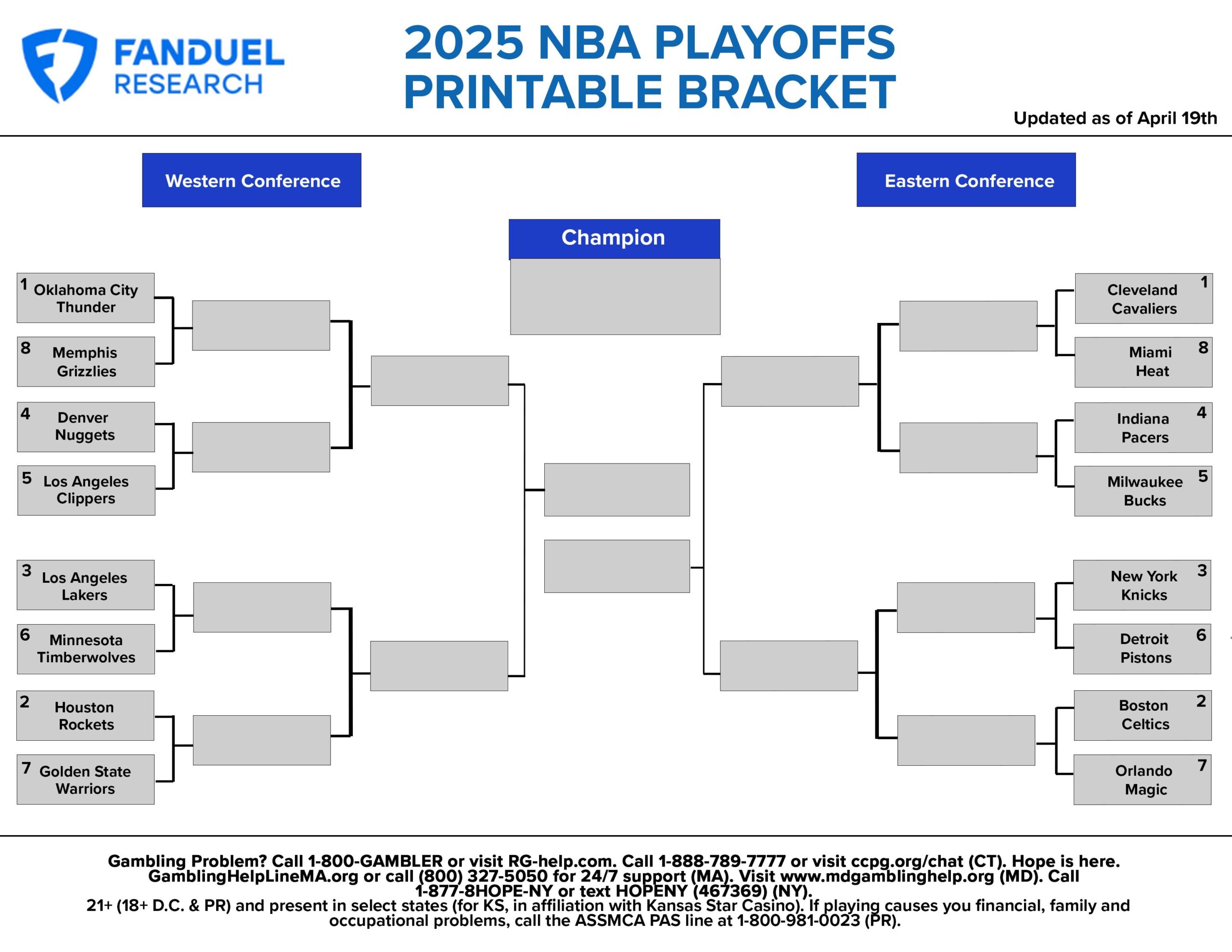 2025 NBA Playoffs Free Printable Bracket First Round Schedule 