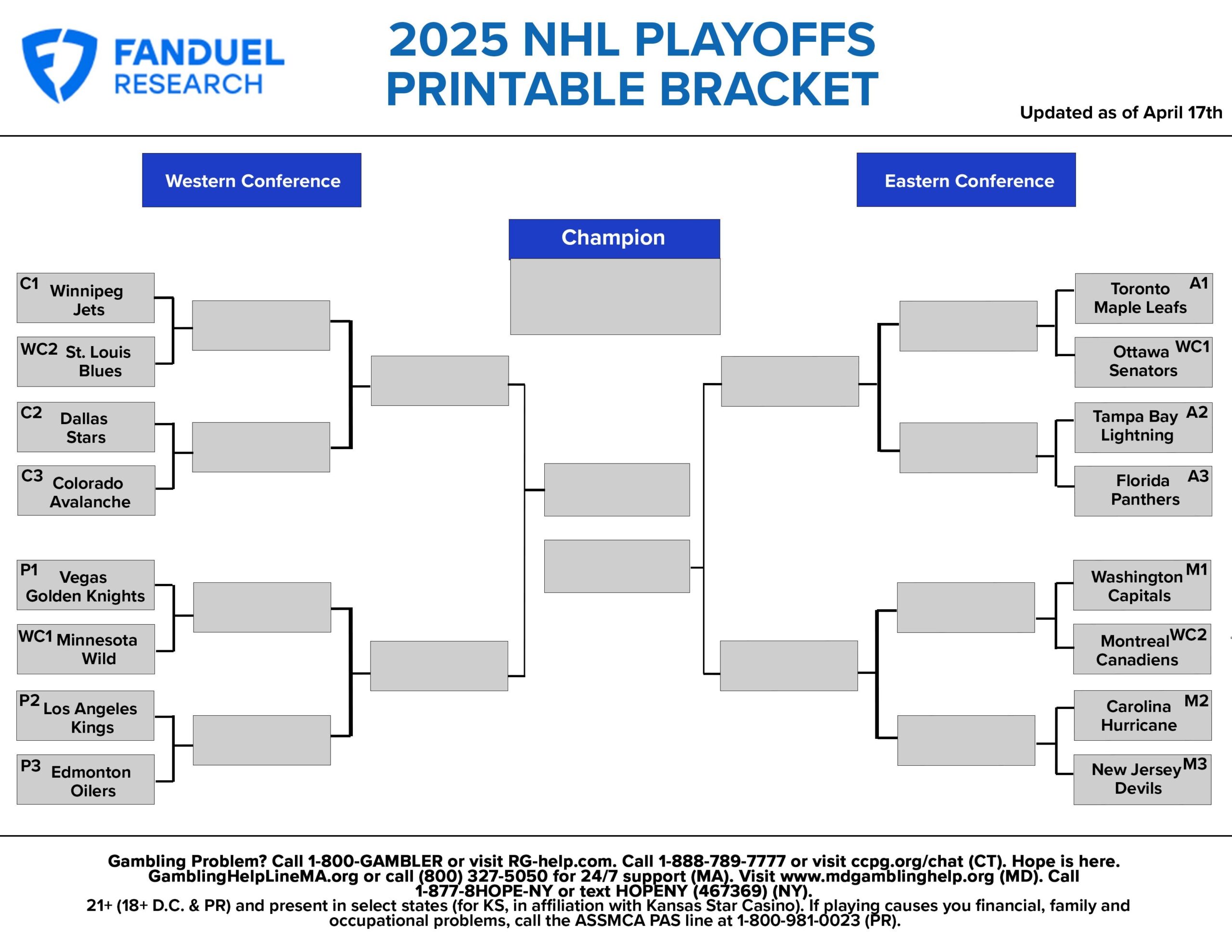 2025 NHL Playoffs Free Printable Bracket Schedule And Betting  2025 NHL Playoffs Free Printable Bracket Schedule And Betting
