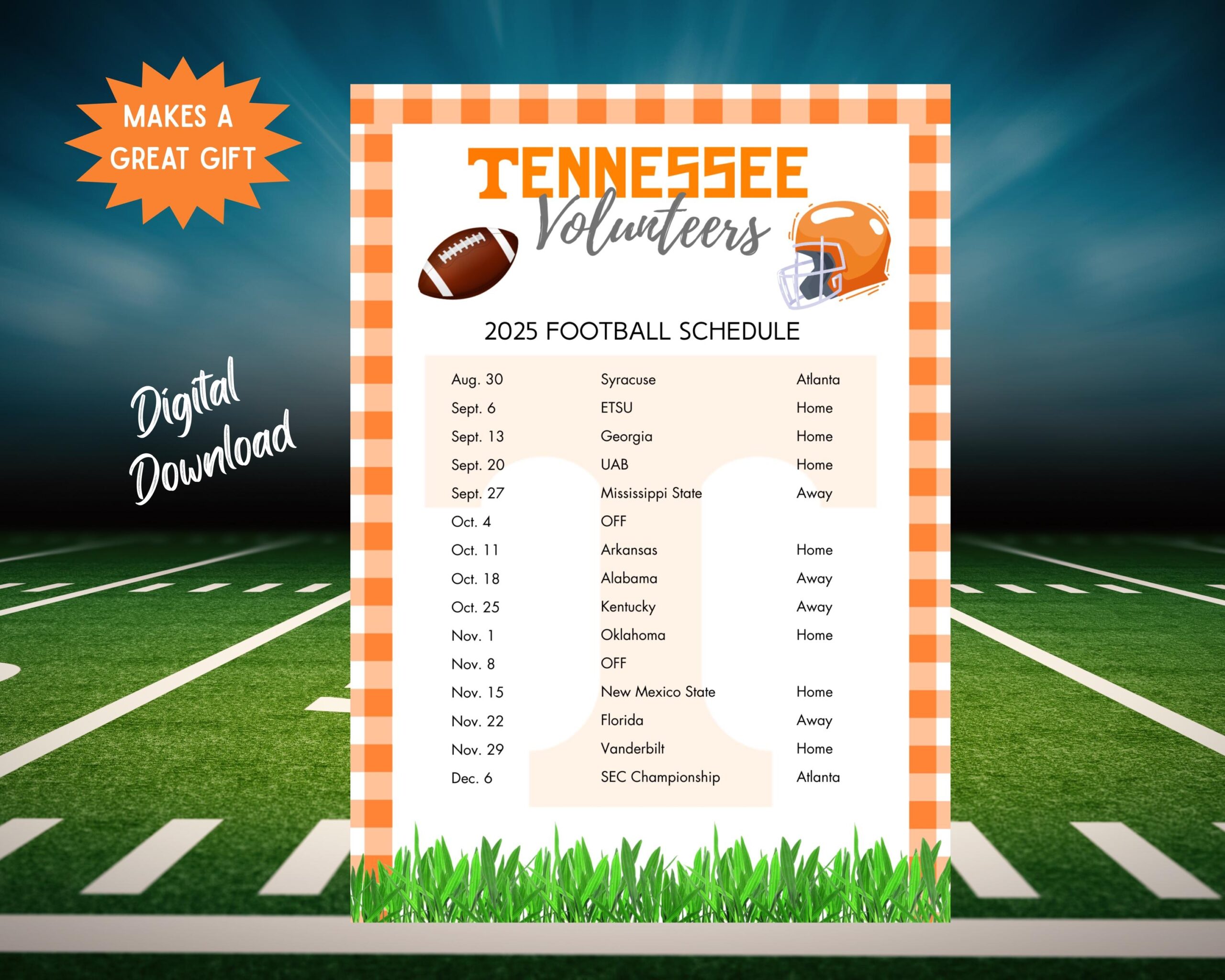2025 Tennessee Football Schedule Volunteers College Football Printable Instant Download Tennessee Football Games Vols Football Etsy