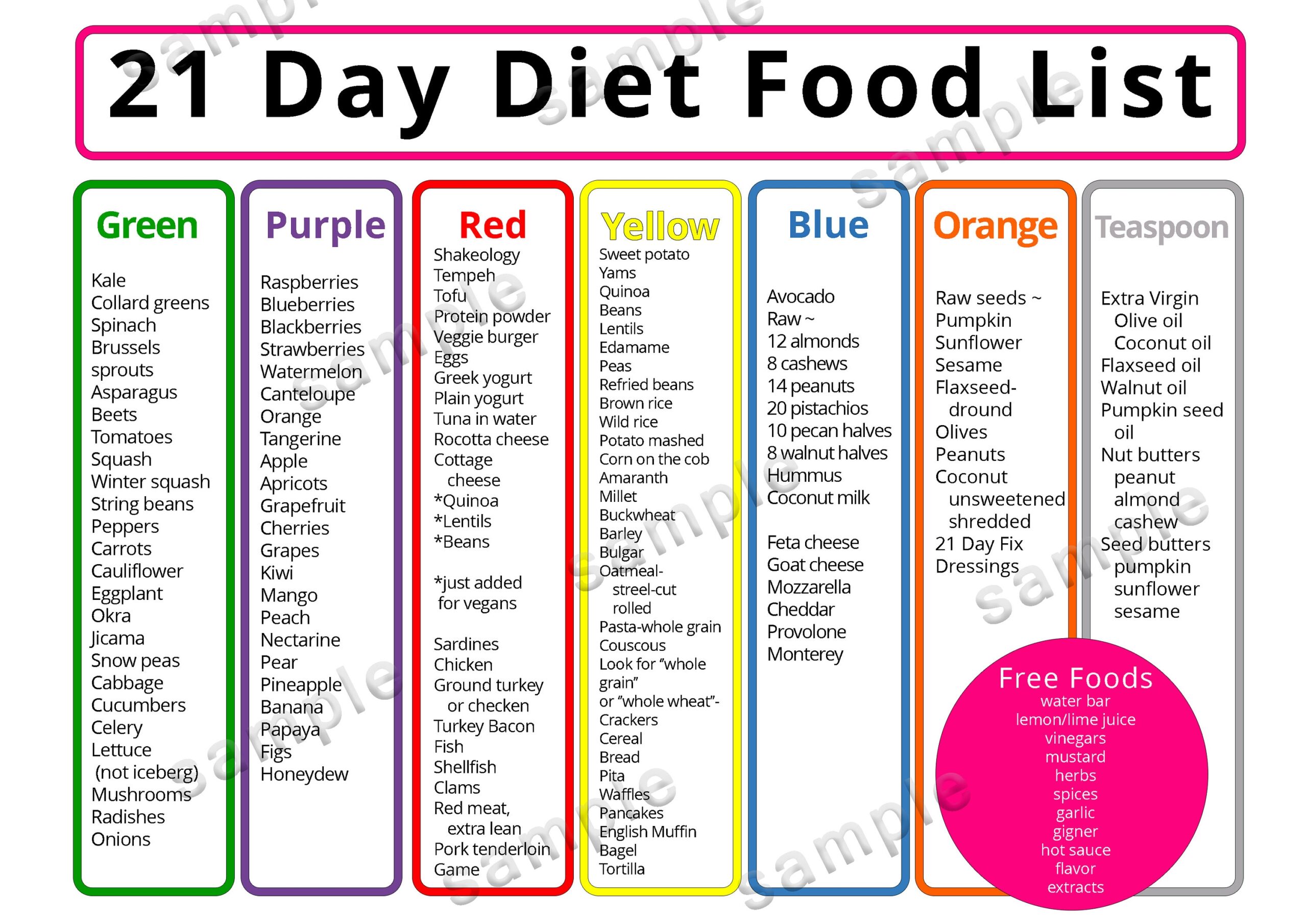 21 Day Diet Shopping List 21 Day Fix Meal Plan 21 Day Fix Workout Plan PACKAGE Printable Etsy