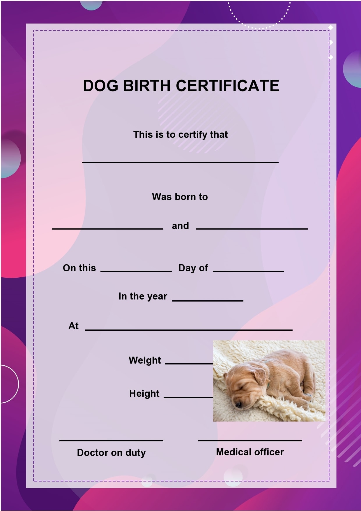 21 Printable Dog Birth Certificates Free PrintableTemplates