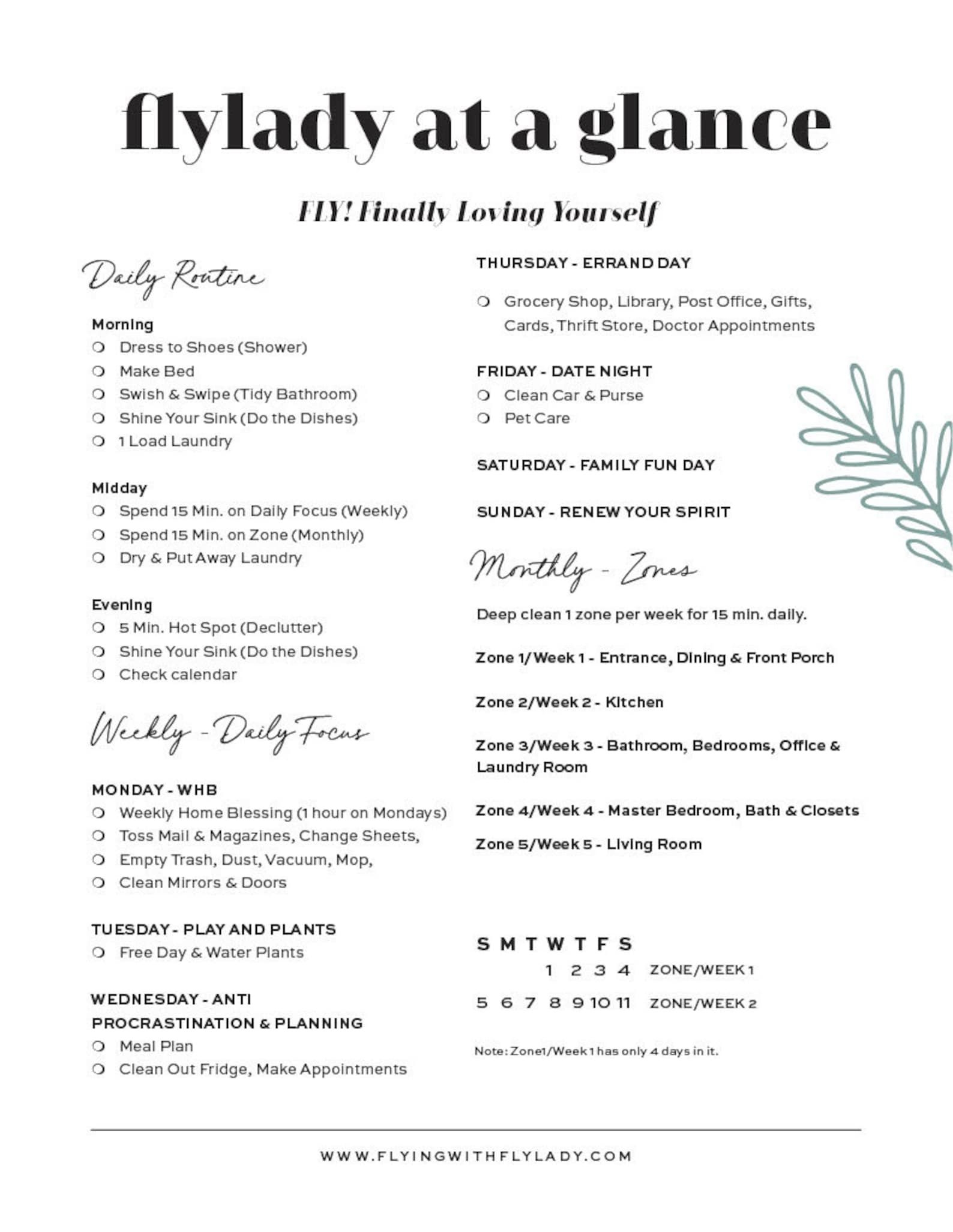 22 FlyLady Ideas Flylady Fly Lady Cleaning Daily Schedule Template