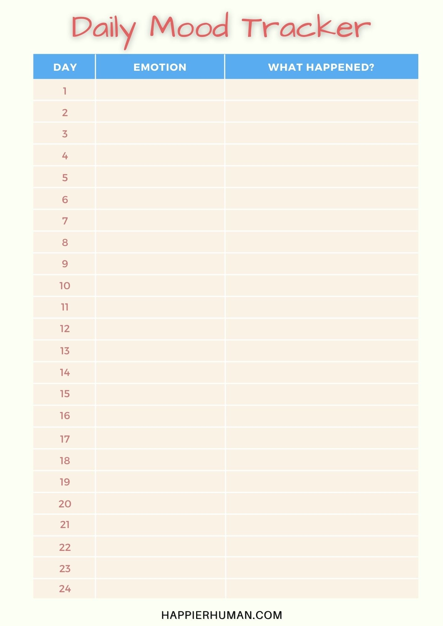 daily mood tracker printable