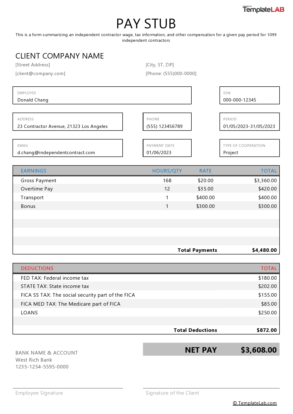 free check stub template printables