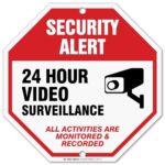 24 Hour Video Surveillance Sign Security Camera Sign Warning For CCTV Recording System Octagon Shaped Outdoor Rust Free Metal 11