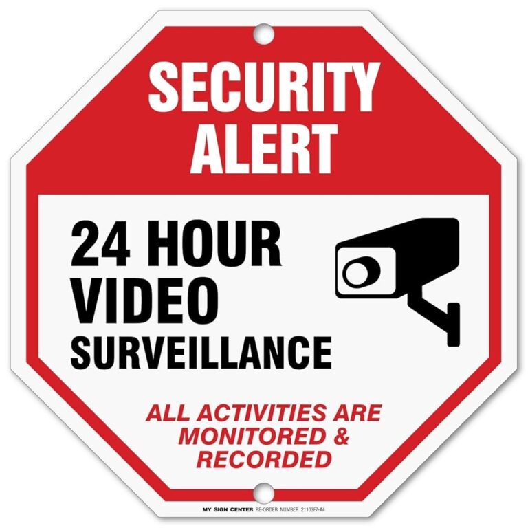 24 Hour Video Surveillance Sign Security Camera Sign Warning For CCTV Recording System Octagon Shaped Outdoor Rust Free Metal 11