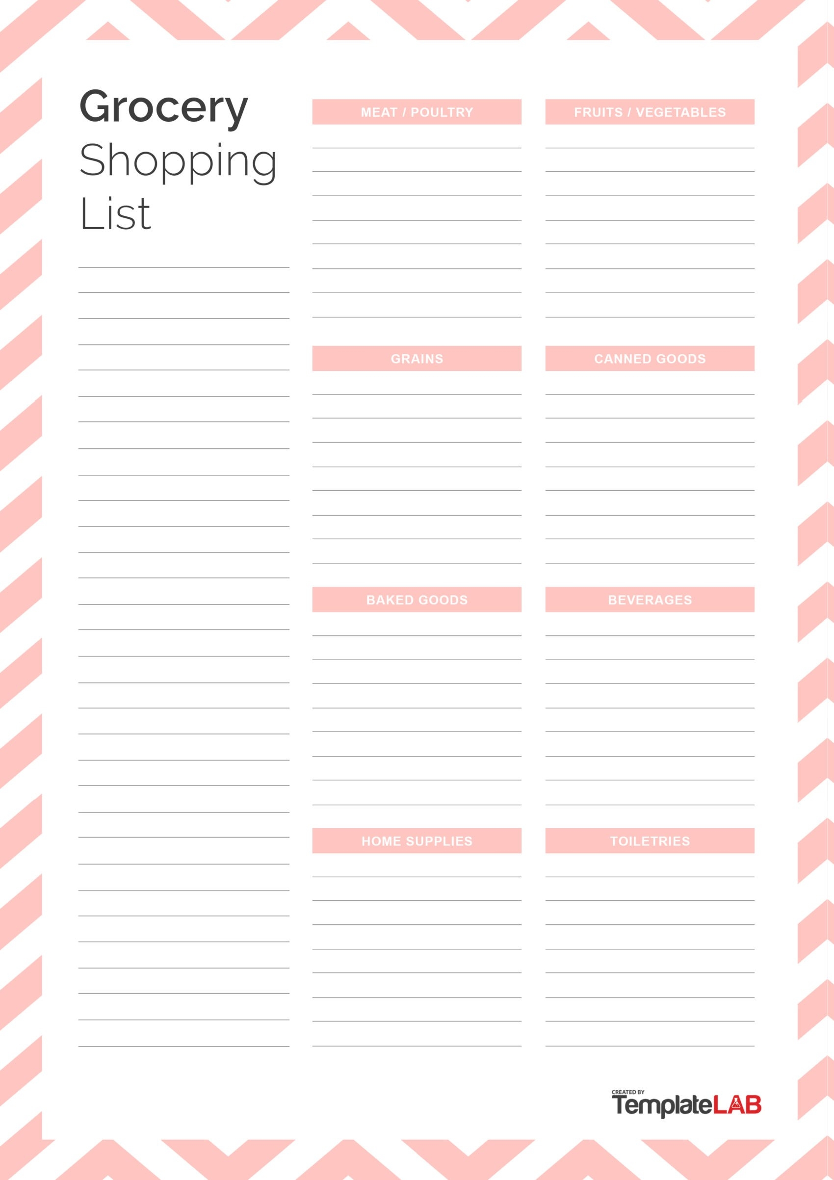 grocery list template printable