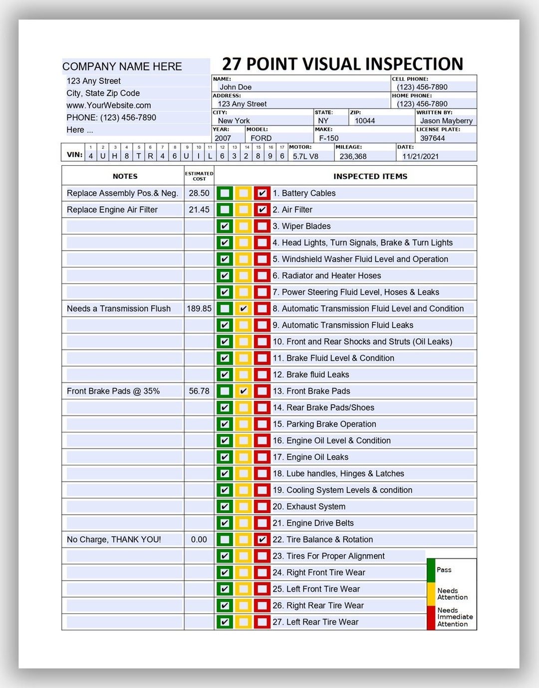 free printable vehicle inspection checklist