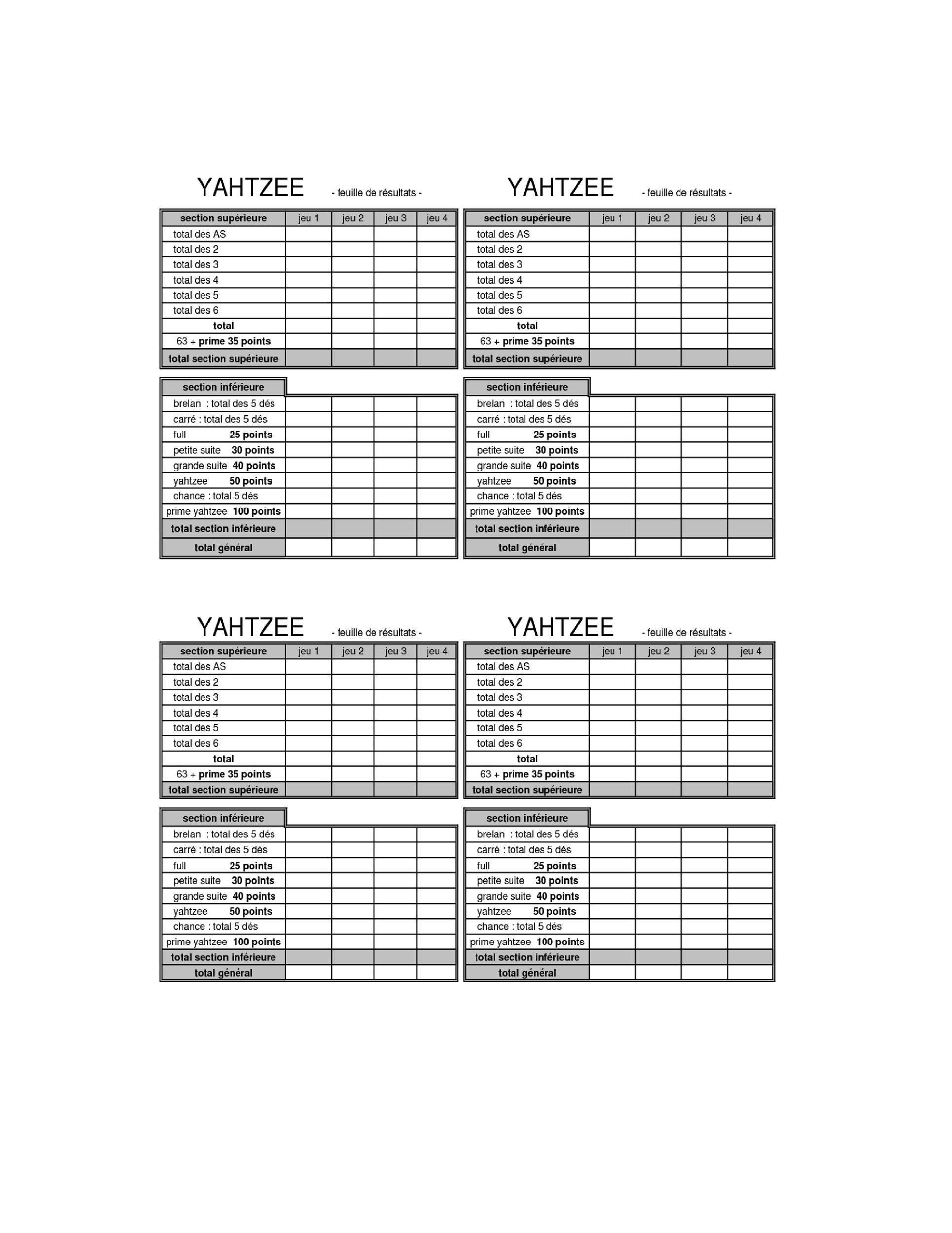 28 Printable Yahtzee Score Sheets U0026 Cards 101 FREE TemplateLab