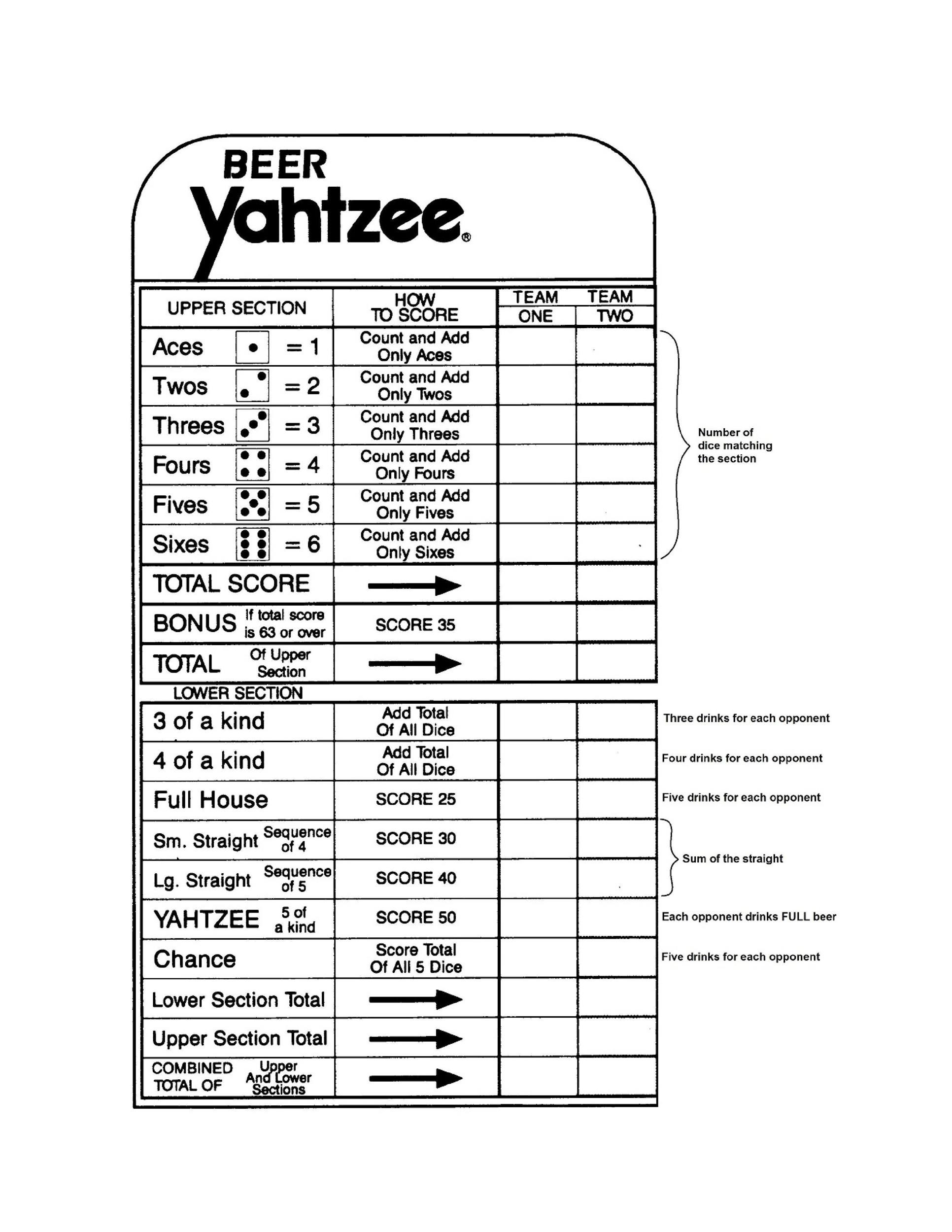 printable yahtzee rules pdf