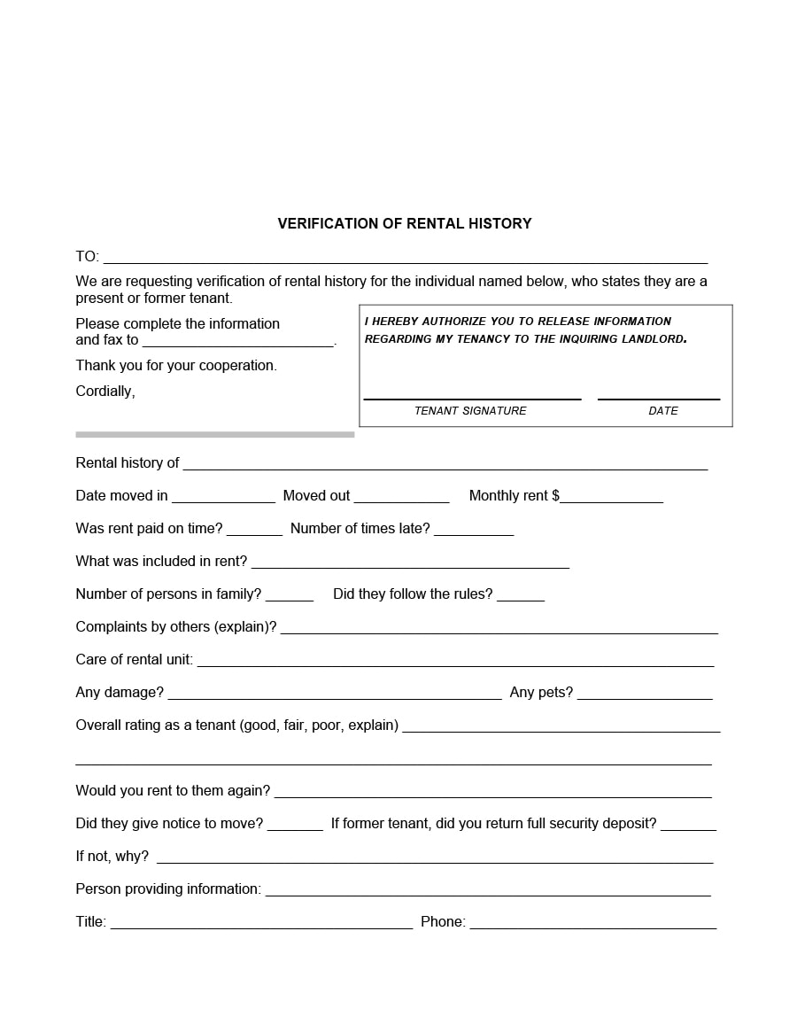 29 Rental Verification Forms for Landlord Or Tenant 