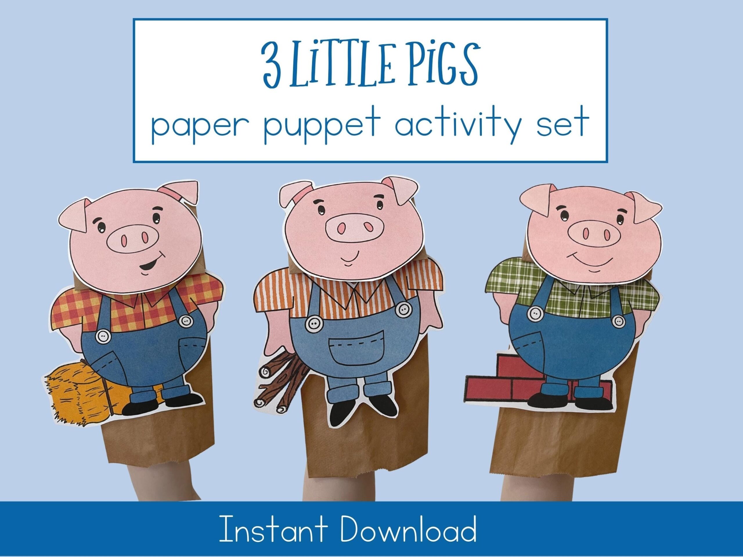 3 Little Pigs Puppets Learning Activity Instant Download Etsy