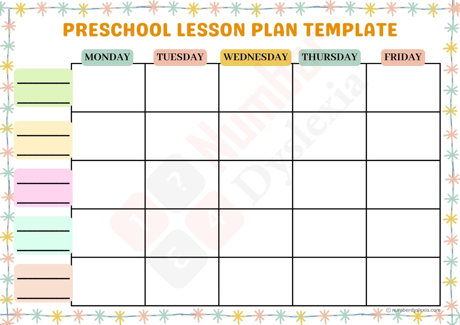 3 Printable Preschool Lesson Plan Templates PDF Included Number Dyslexia