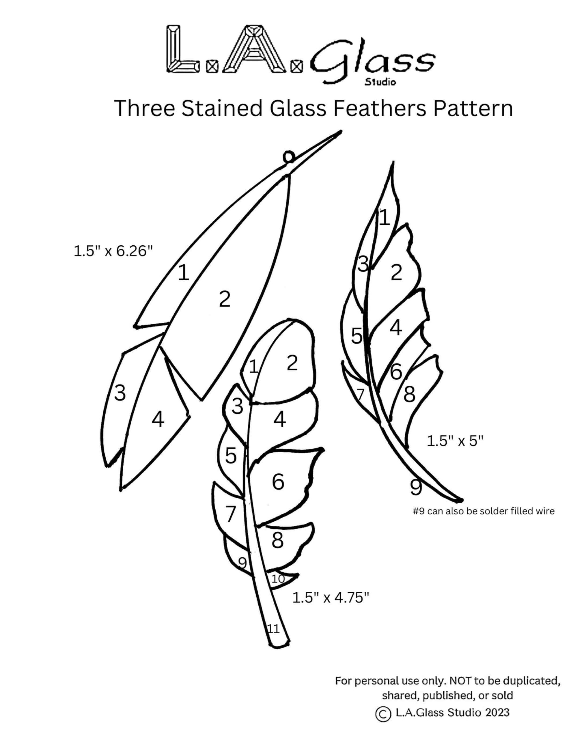 3 Stained Glass Feathers Pattern instant Download PDF Digital PDF Pattern Hobby License Beginner Glass Pattern Feather Designs Etsy