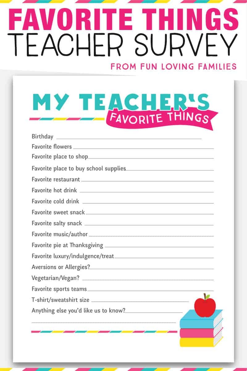 3 Teacher Favorite Things Printable Questionnaires For Teacher 