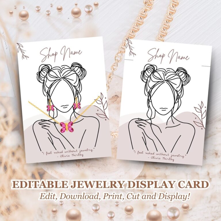 30 Custom Jewelry Display Card Template Earring Tag Necklace Holder Bracelet Card Line Art Female Illustration Earring Packaging Insert Etsy