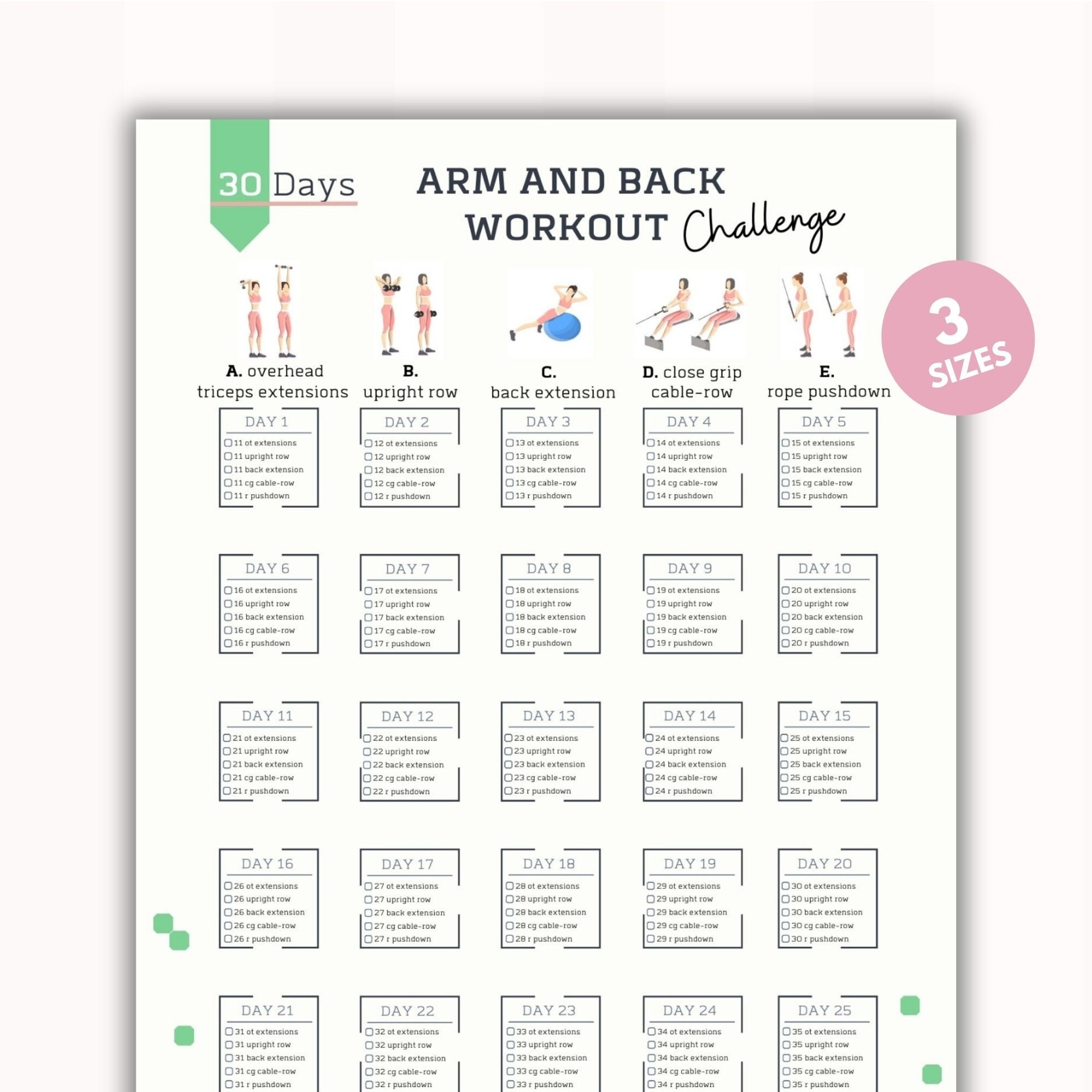 30 Day Arm And Back Workout Challenge Weight Lose Bodybuilding Tracker Gym Workout Sheet Digital Product Printable PDF A4u0026USL Etsy