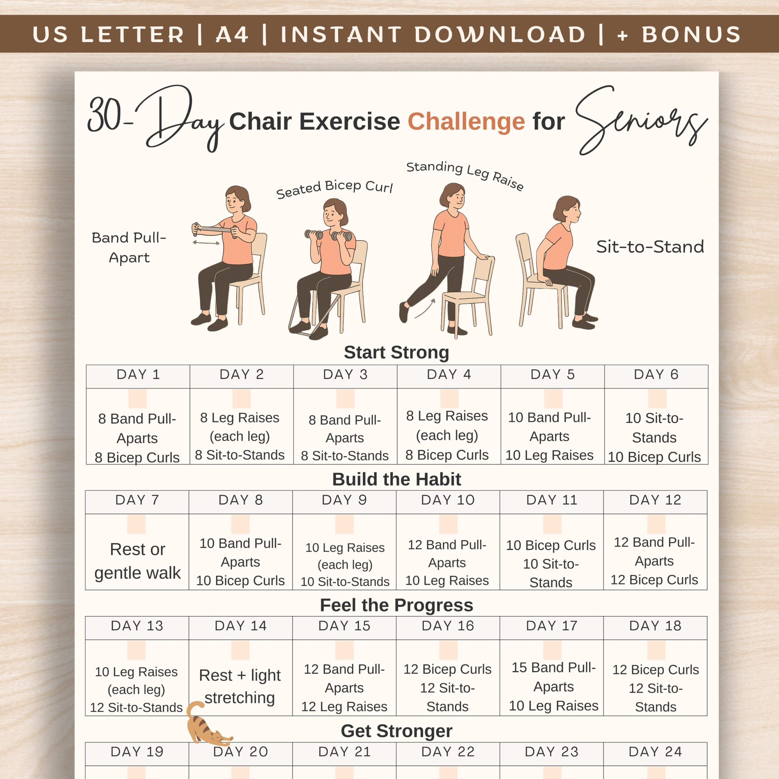 30 day Chair Exercise Challenge For Seniors Chair Workout Printable Seated Workout Plan Low Impact Fitness For Elderly And Beginners Etsy