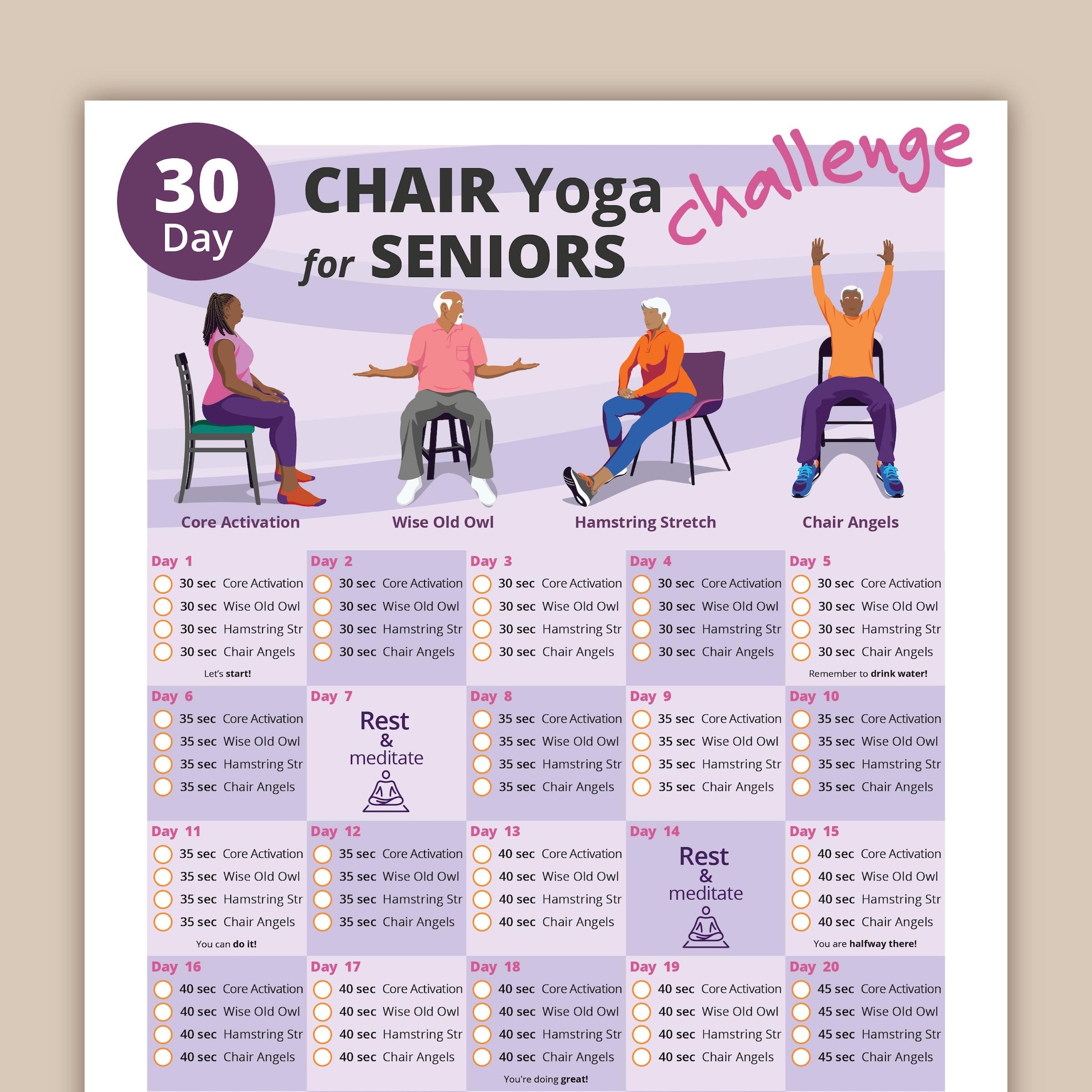 30 day Chair Yoga Challenge For Seniors Printable Home Workout 