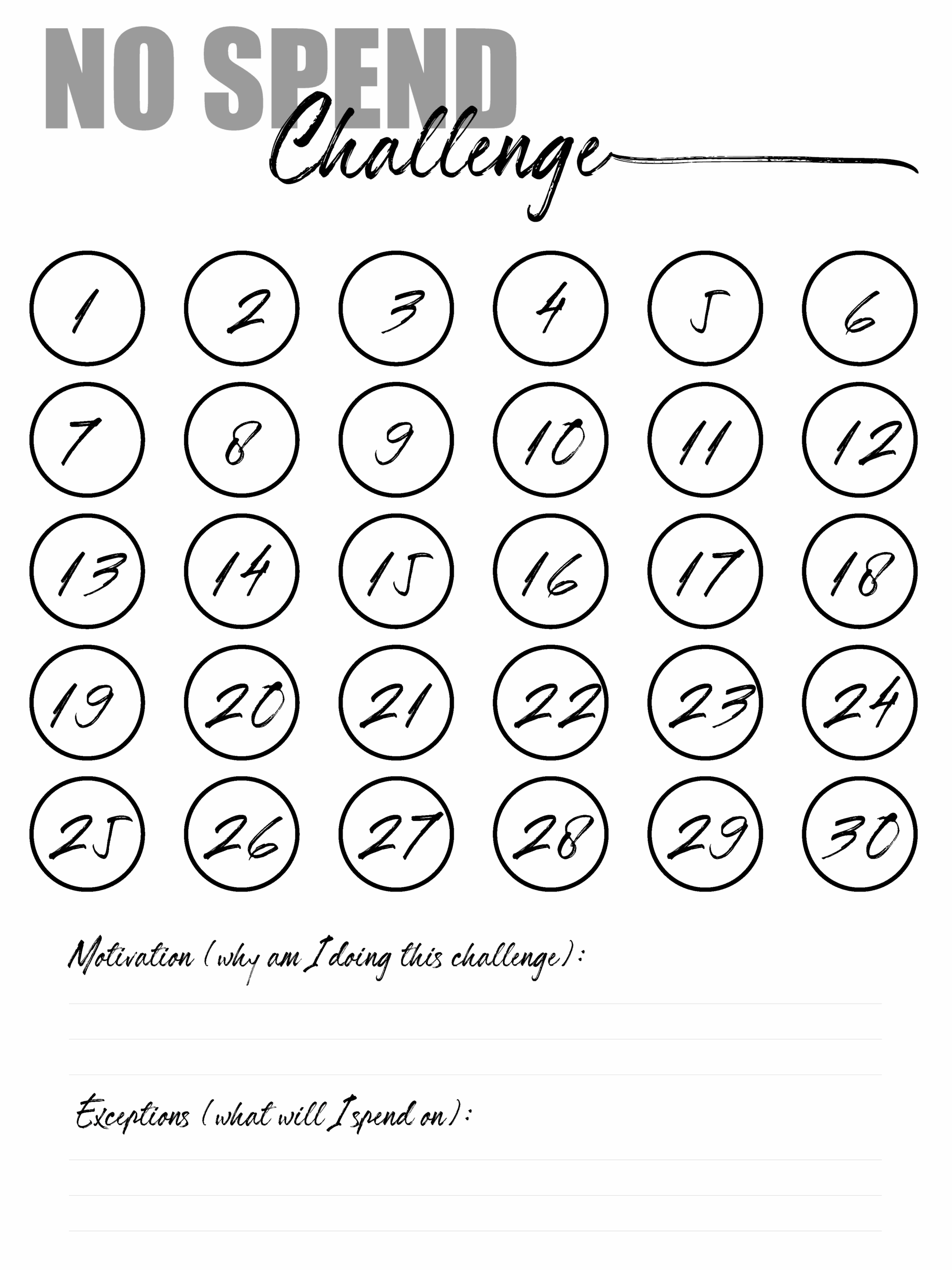 30 Day No Spend Challenge With A Printable Tracker