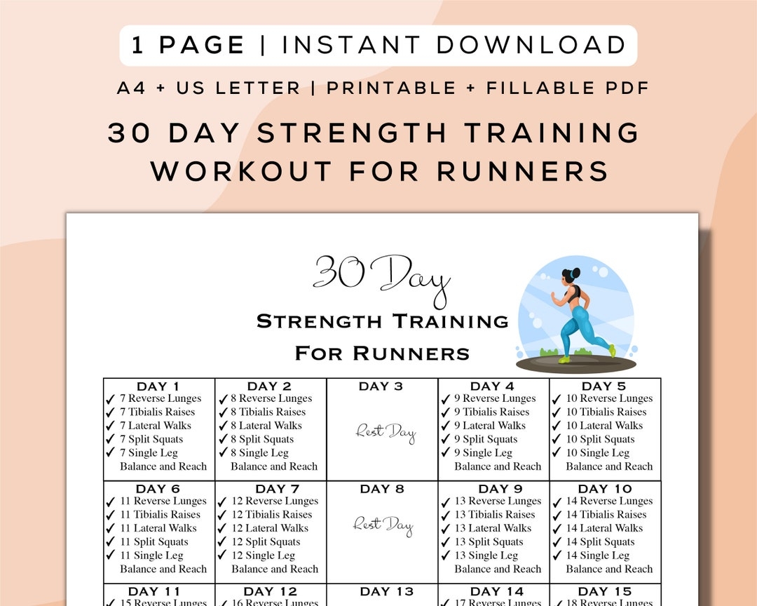 30 Day Strength Training For Runners Printable Fillable PDF Easy To Follow Fitness Program Beginner Friendly Workout Plan A4 Letter Etsy