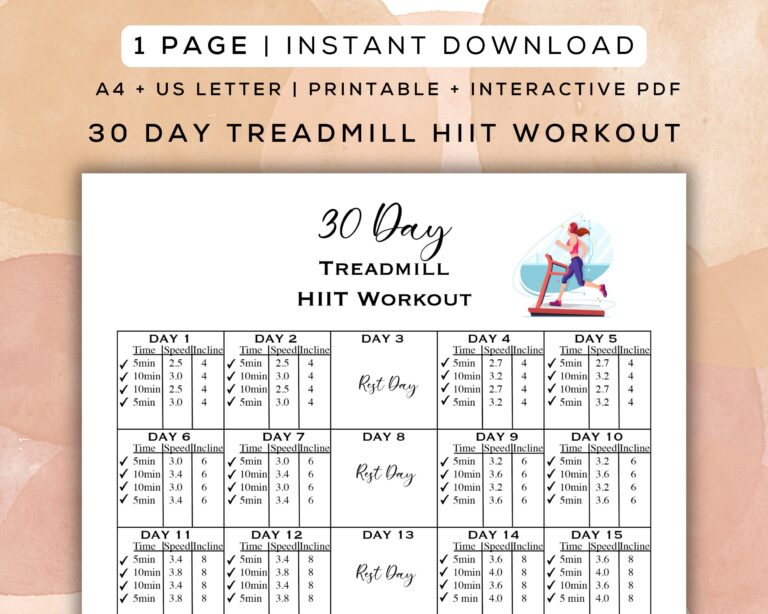 30 Day Treadmill HIIT Workout Plan Beginner Cardio printable Interactive PDF Etsy